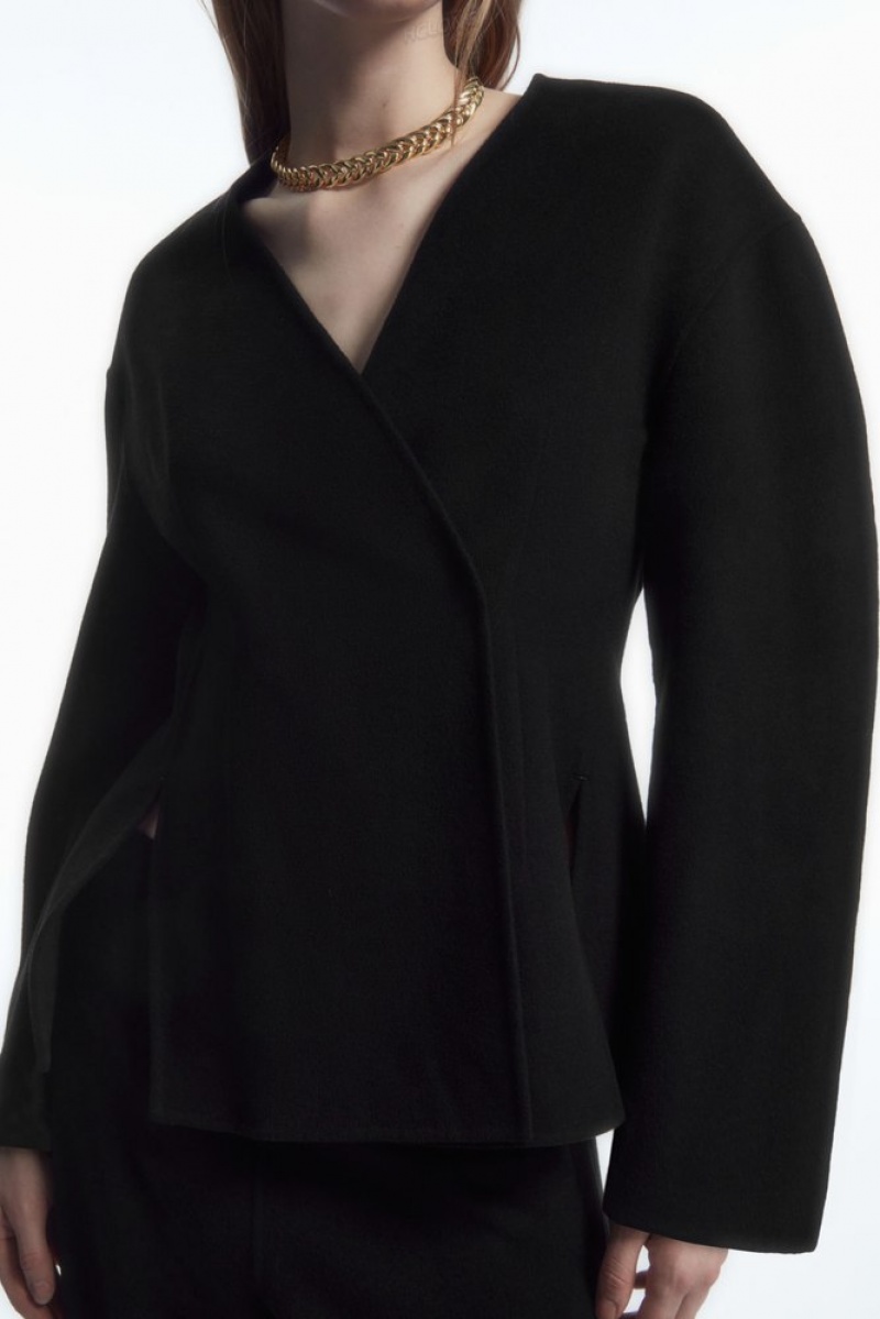 Black COS Collarless Double-Faced Wool Blazer Blazers & Tailoring | ZY15-C1ZM