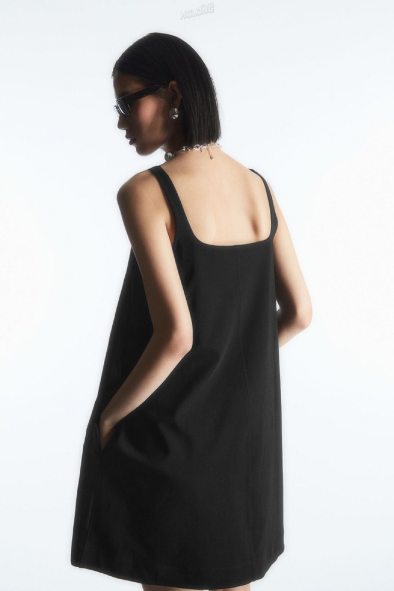 Black COS Contrast-Panel Mini Dress Dresses | IL58-F0UO