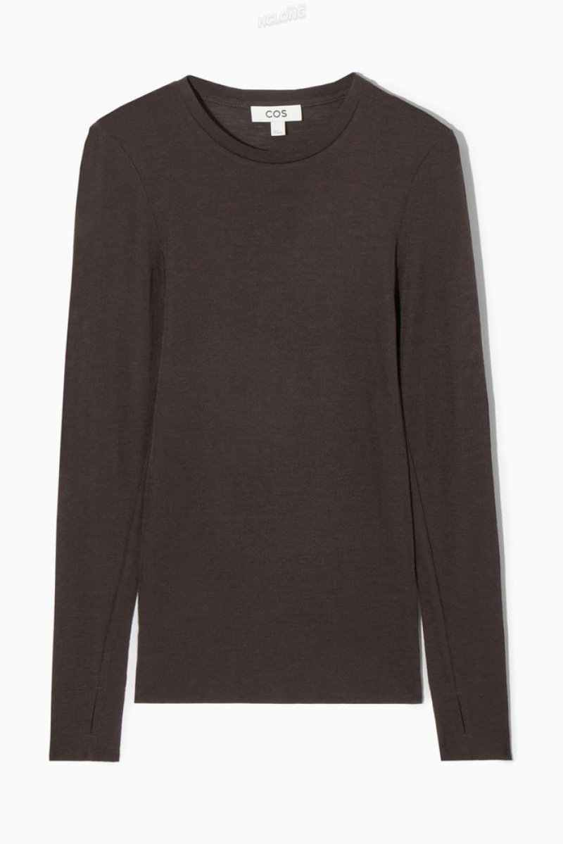 Black COS Crew-Neck Merino Wool Top Tops | LF97-Q8QU