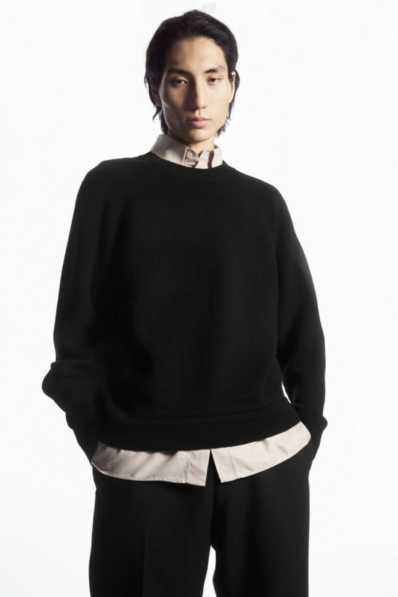 Black COS Crew-Neck Wool Jumper Knitwear | UI55-L9TC