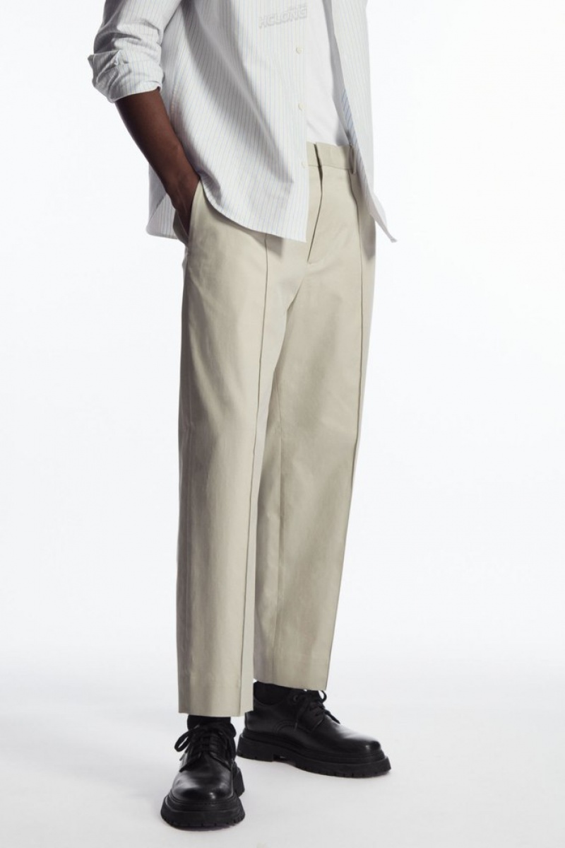 Black COS Cropped Straight-Leg Twill Trousers Trousers | AE04-Q8QY