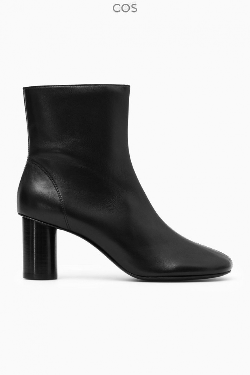 Black COS Cylinder-Heel Leather Sock Boots Boots | HQ90-O2RW