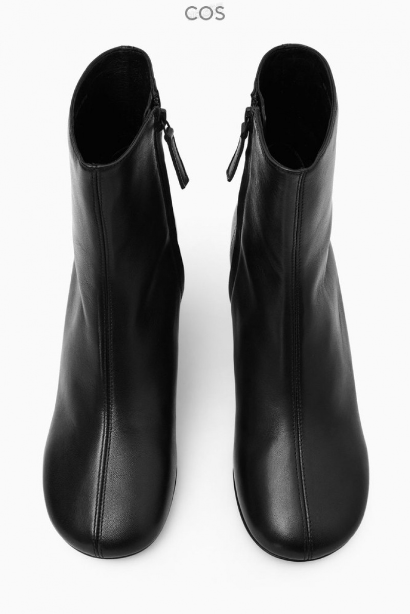 Black COS Cylinder-Heel Leather Sock Boots Boots | HQ90-O2RW