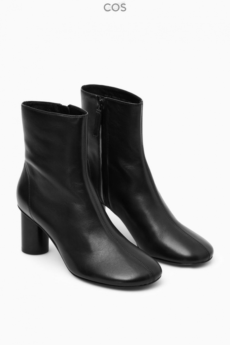 Black COS Cylinder-Heel Leather Sock Boots Boots | HQ90-O2RW