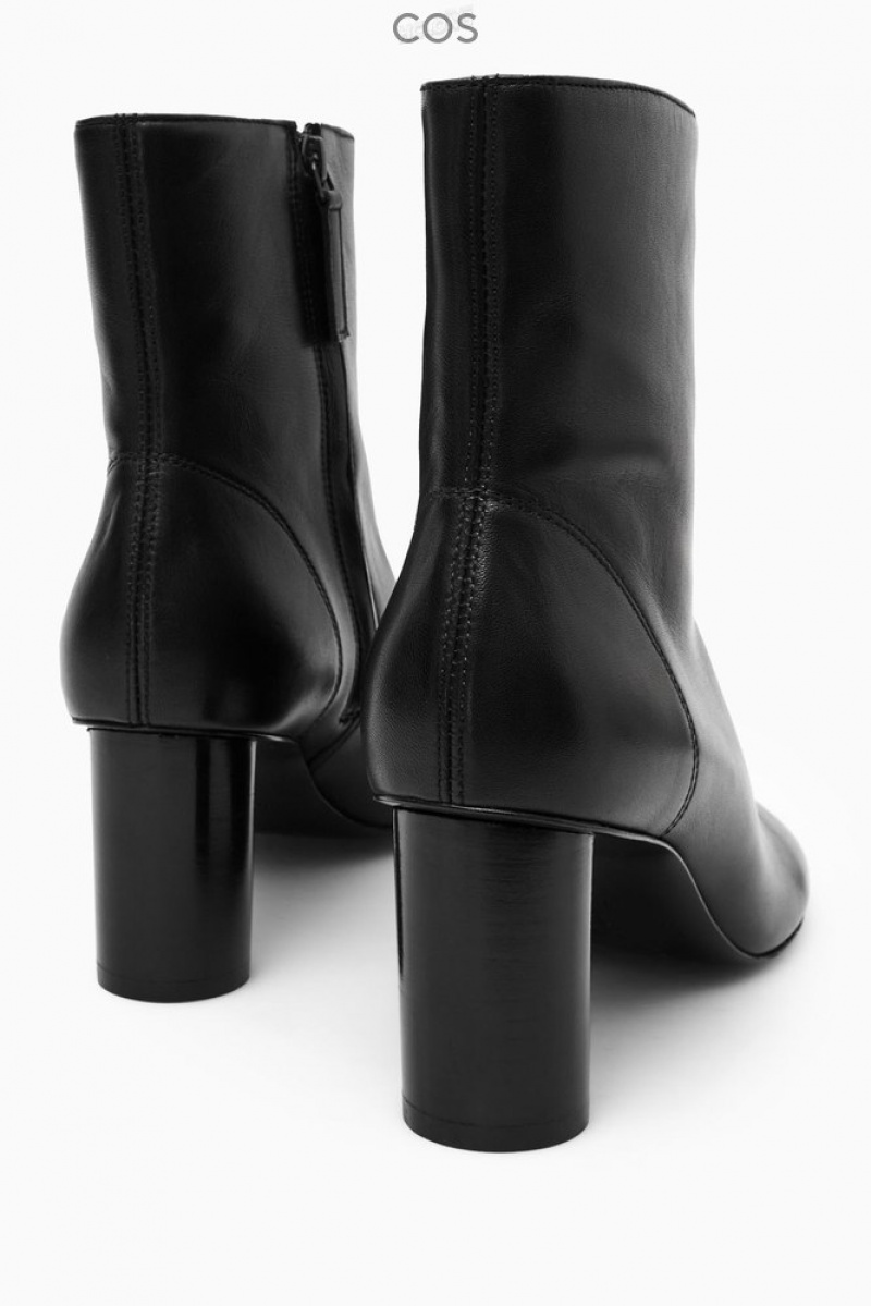 Black COS Cylinder-Heel Leather Sock Boots Boots | HQ90-O2RW