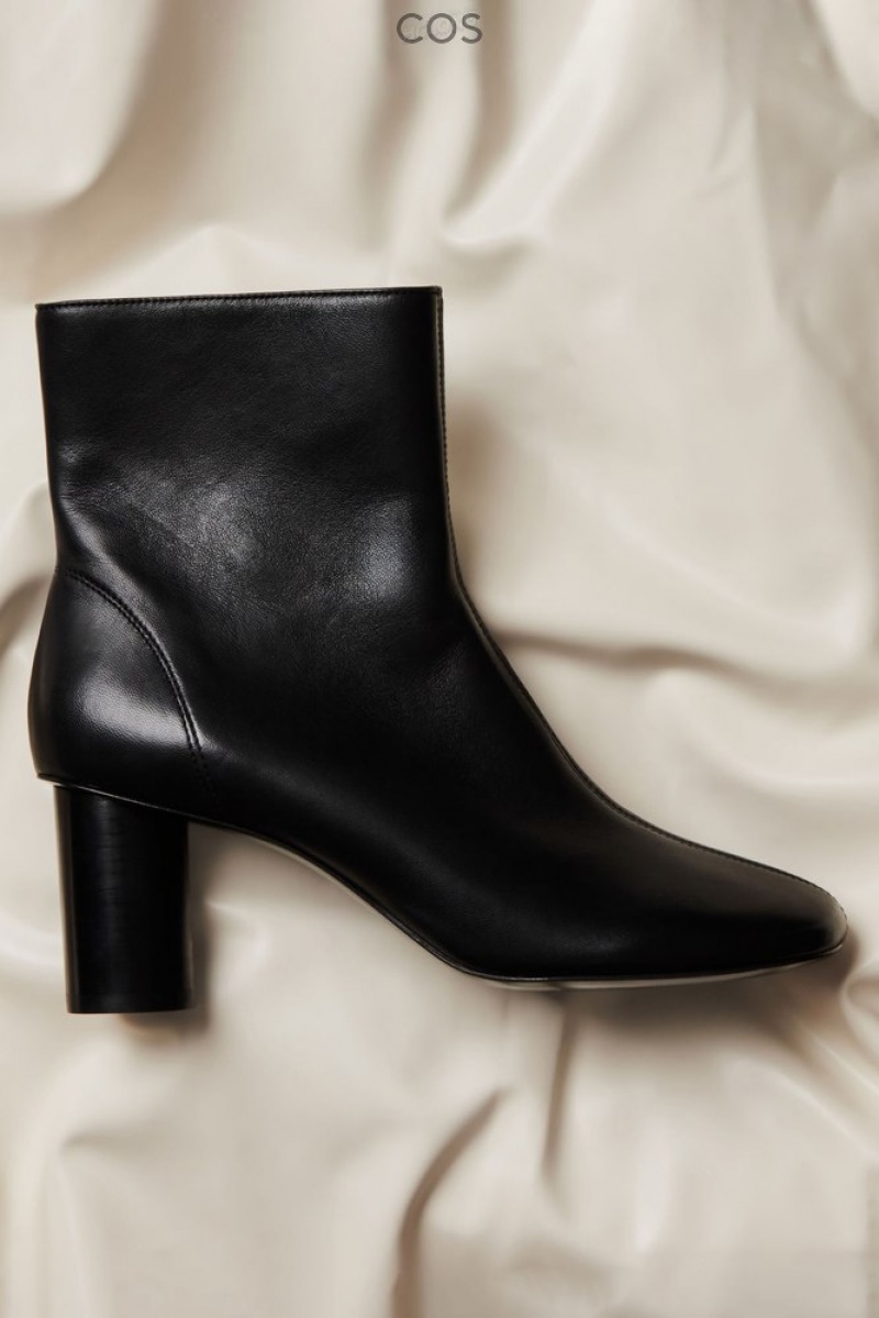 Black COS Cylinder-Heel Leather Sock Boots Boots | HQ90-O2RW