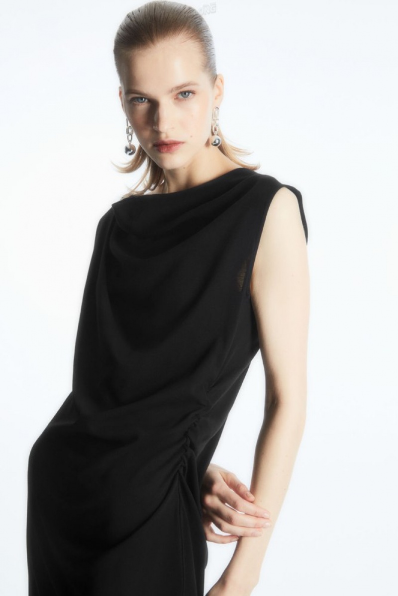 Black COS Draped Sleeveless Dress Dresses | DG35-O0BT