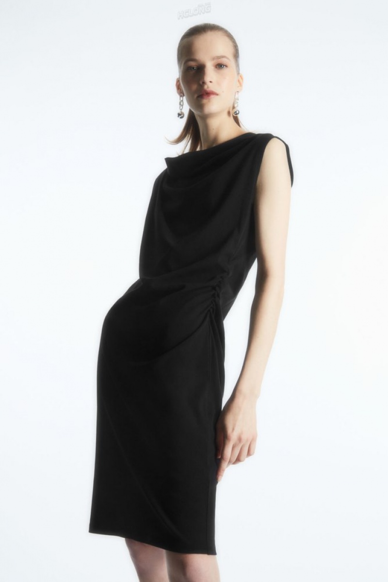 Black COS Draped Sleeveless Dress Dresses | DG35-O0BT