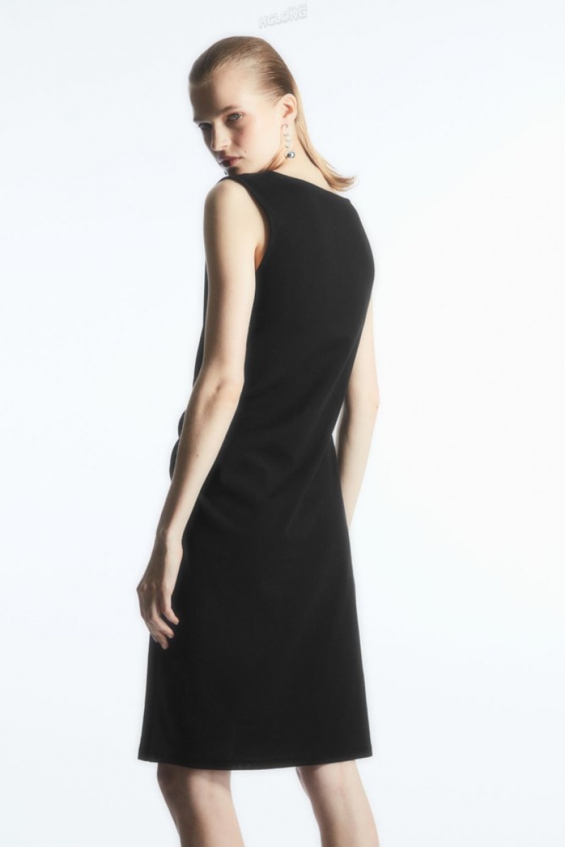 Black COS Draped Sleeveless Dress Dresses | DG35-O0BT