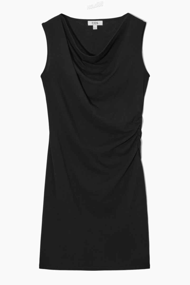 Black COS Draped Sleeveless Dress Dresses | DG35-O0BT