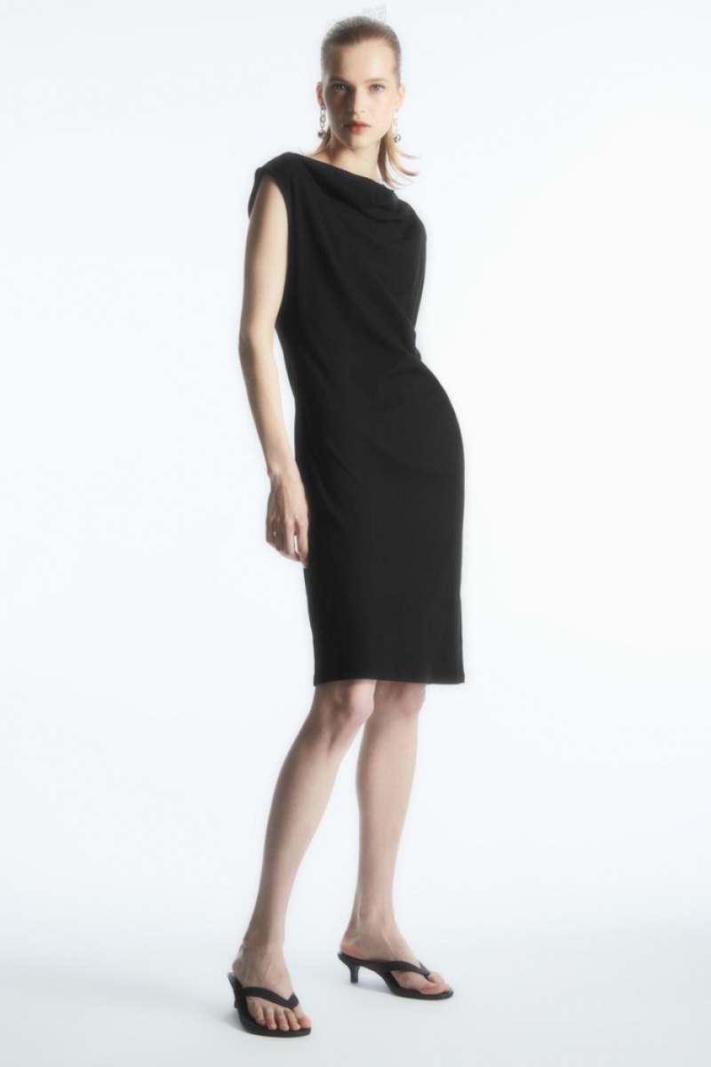 Black COS Draped Sleeveless Dress Dresses | DG35-O0BT