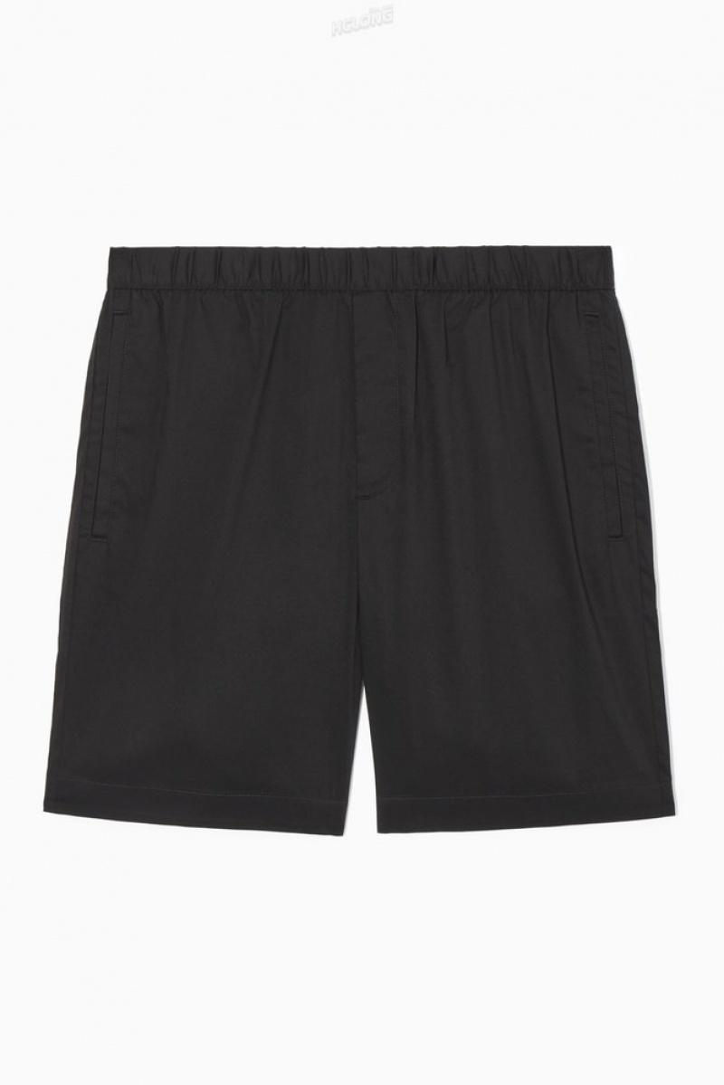 Black COS Elasticated Cotton-Blend Shorts Shorts | UC50-Q3HC