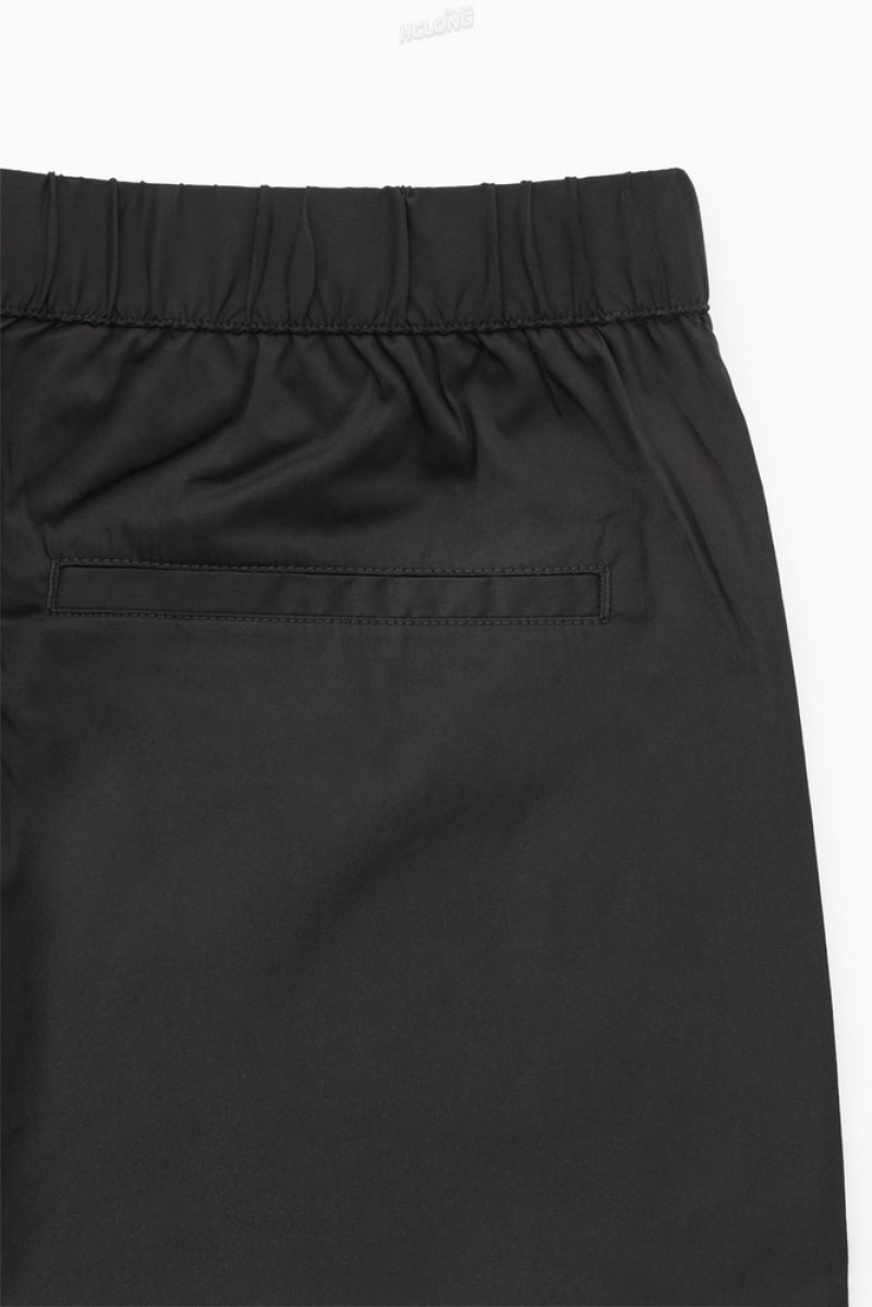 Black COS Elasticated Cotton-Blend Shorts Shorts | UC50-Q3HC