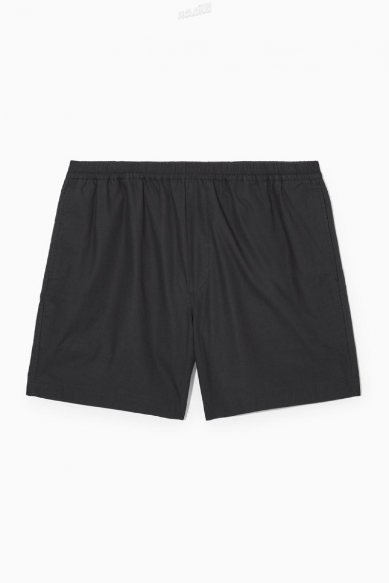 Black COS Elasticated Poplin Shorts Shorts | RJ16-M6NY