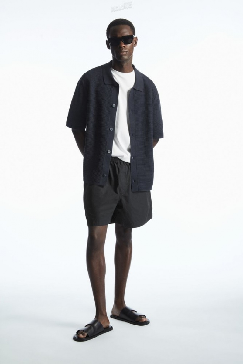 Black COS Elasticated Poplin Shorts Shorts | RJ16-M6NY