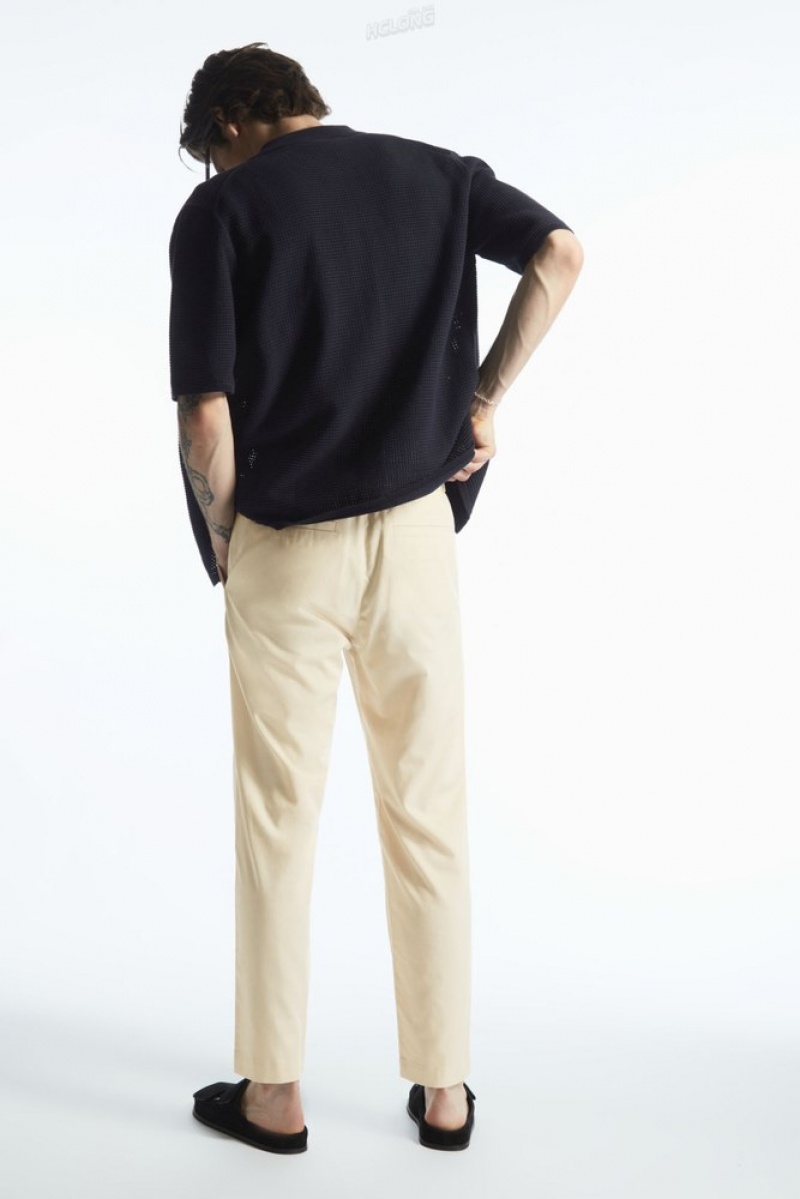 Black COS Elasticated Tapered Twill Pants Pants | EH60-P5YQ