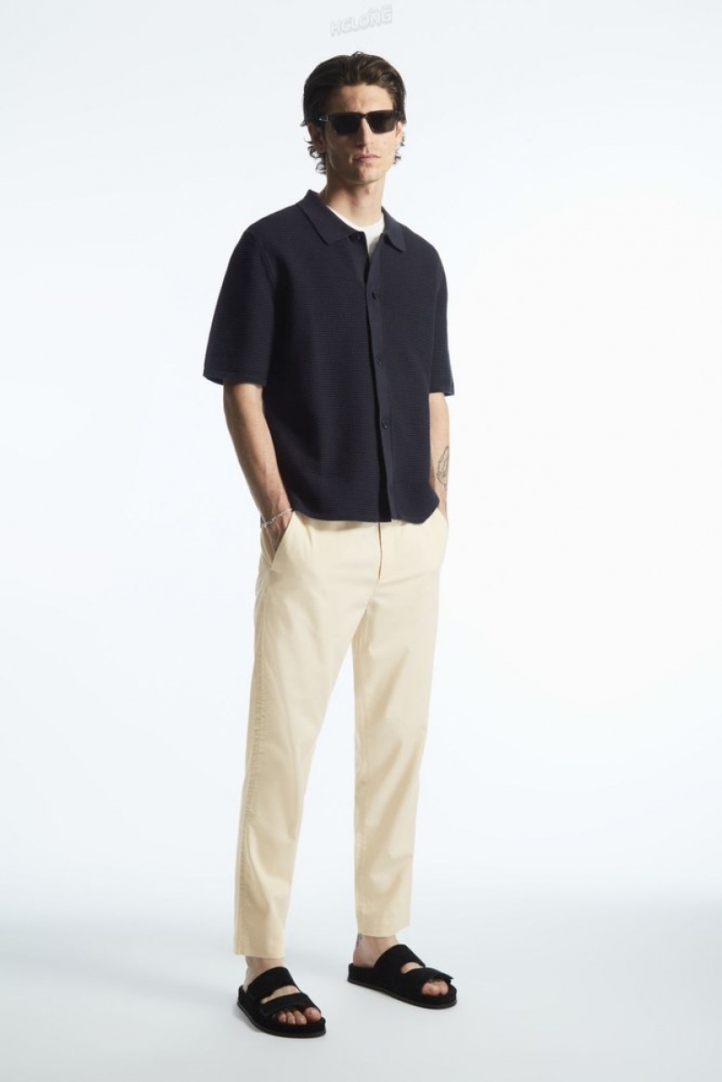 Black COS Elasticated Tapered Twill Pants Pants | EH60-P5YQ