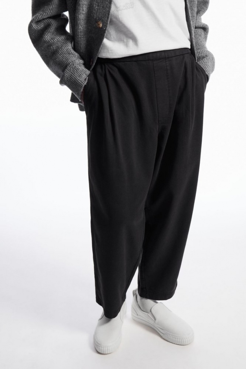 Black COS Elasticated Twill Trousers Suit Trousers | UV05-C3JT