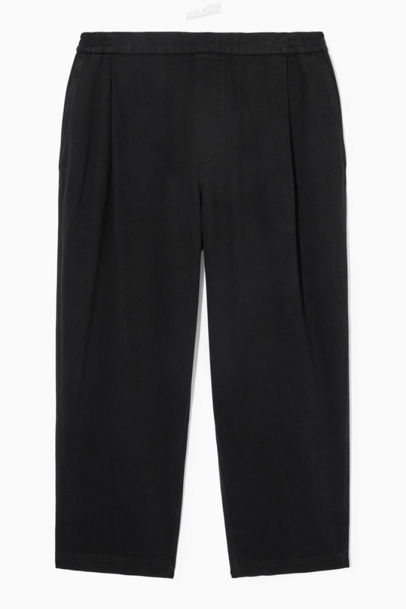 Black COS Elasticated Twill Trousers Suit Trousers | UV05-C3JT