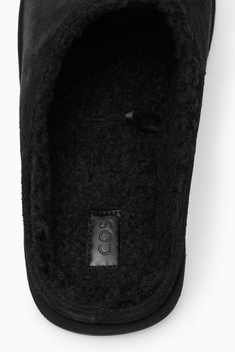 Black COS Fleece-Lined Suede Slippers Slippers | OQ27-B0RK