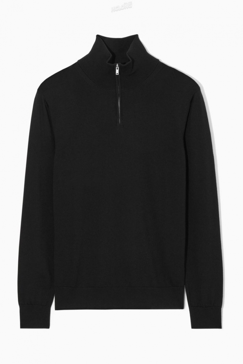 Black COS Funnel-Neck Wool Half-Zip Jumper Sweaters & Cardigans | JN28-E4TS