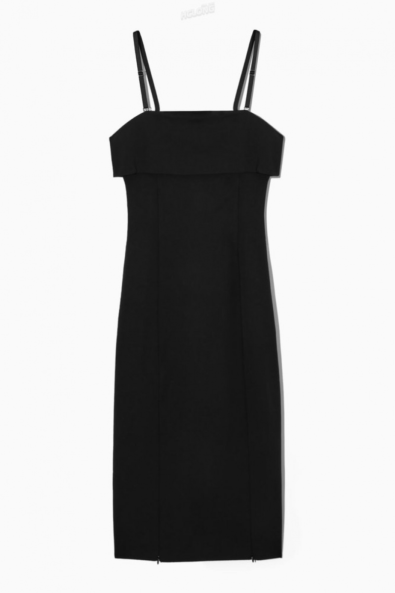 Black COS Layered Bandeau Midi Dress Dresses | VK51-G8LK