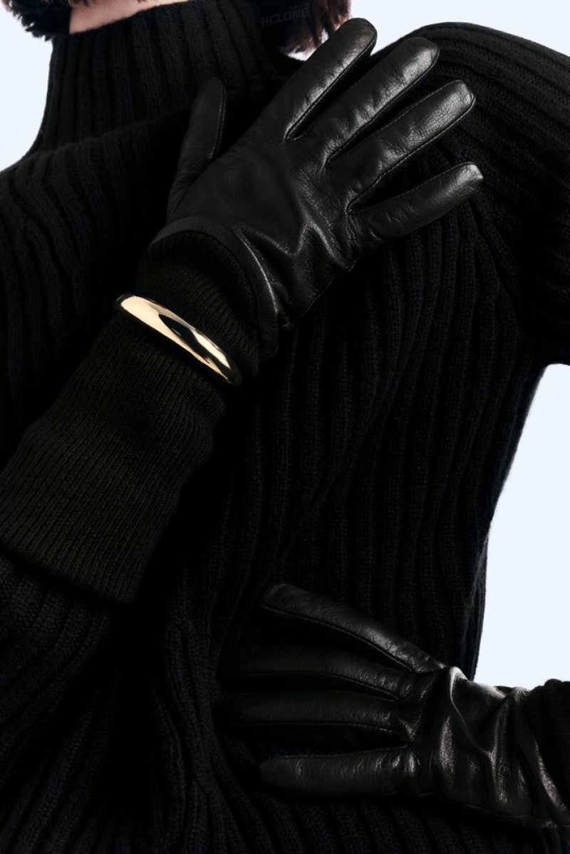 Black COS Layered Leather Gloves Gloves | NG79-R3MZ