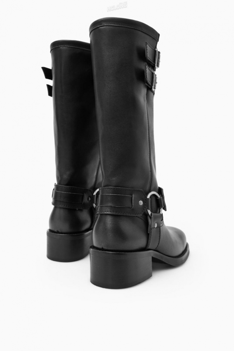 Black COS Leather Biker Boots Boots | NU07-A4MB