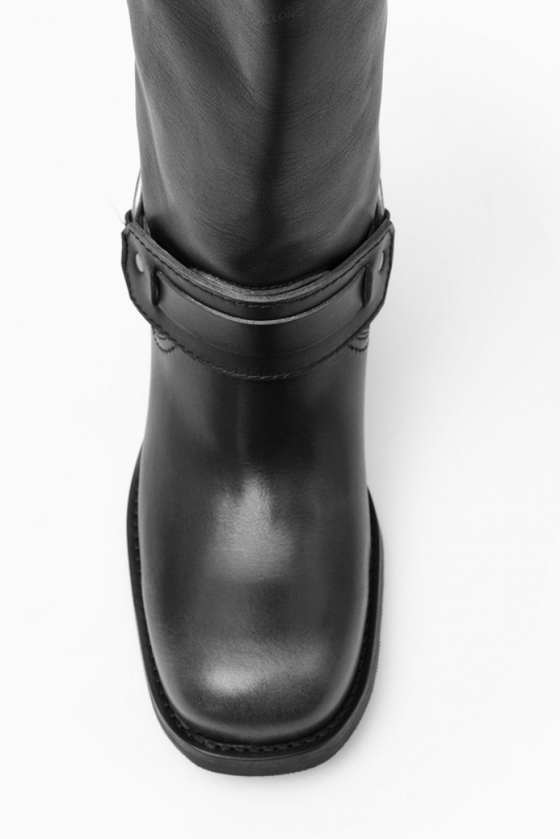 Black COS Leather Biker Boots Boots | NU07-A4MB