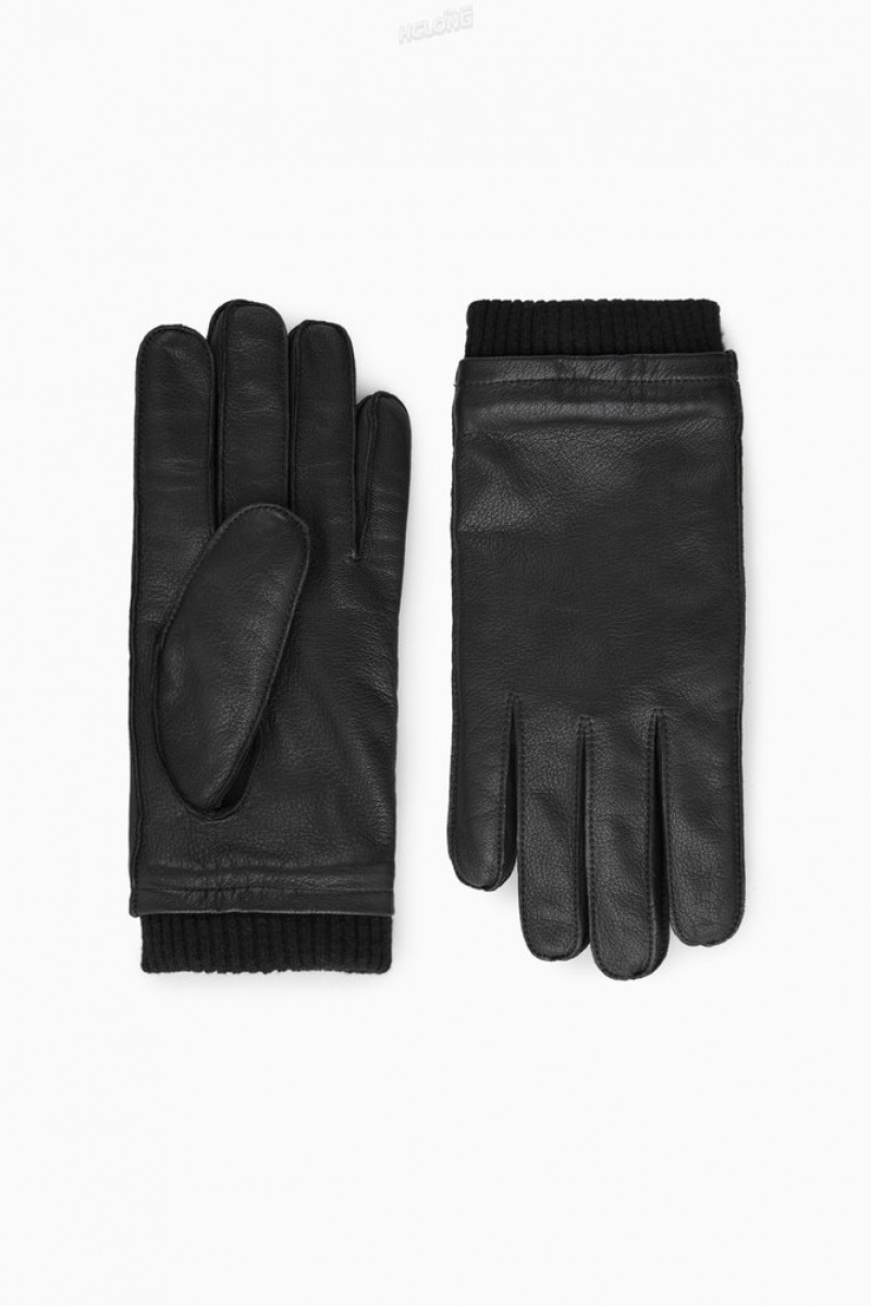 Black COS Leather Gloves Gloves | XY79-R4JH