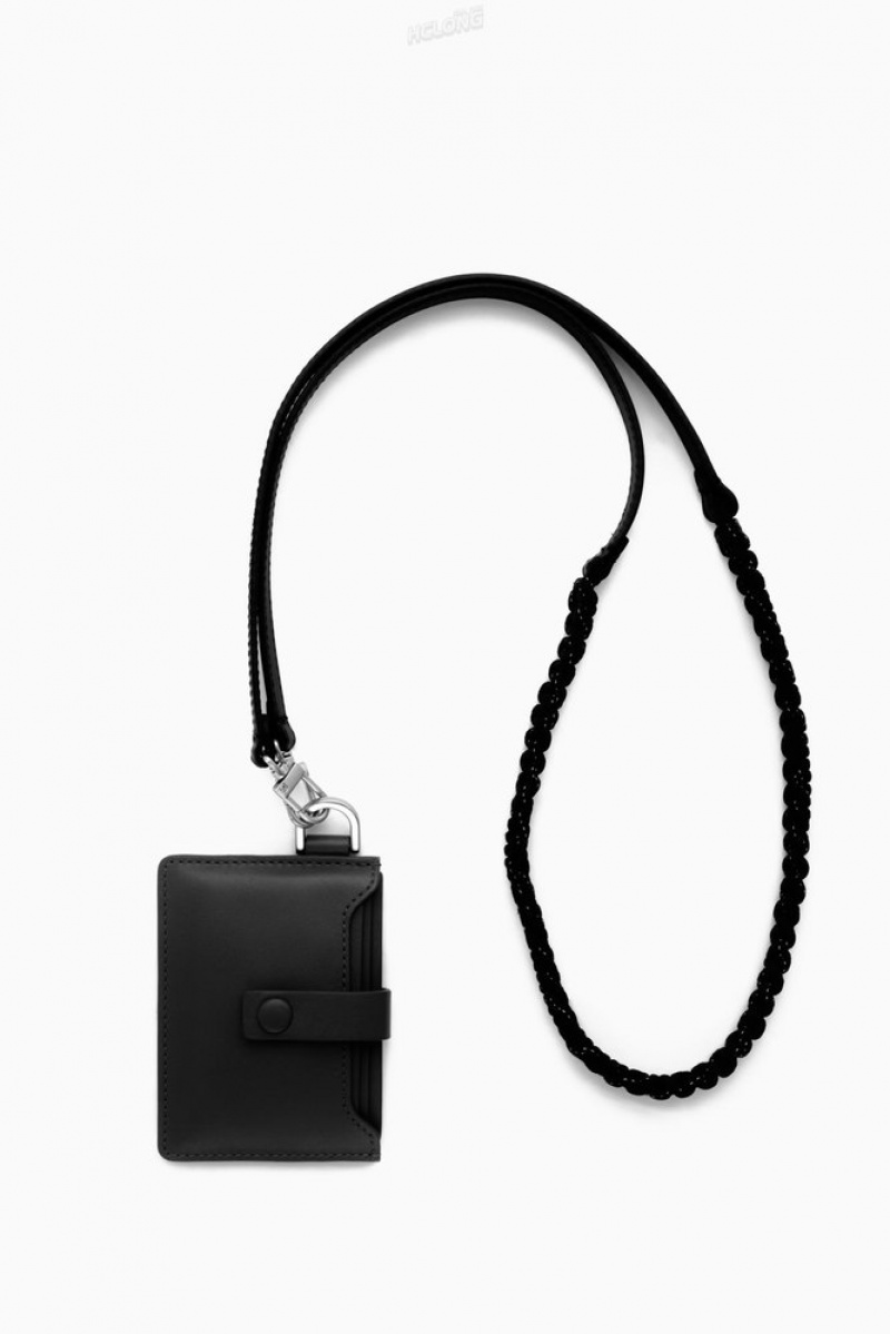 Black COS Leather Lanyard Cardholder Cardholder | PS71-K7CI