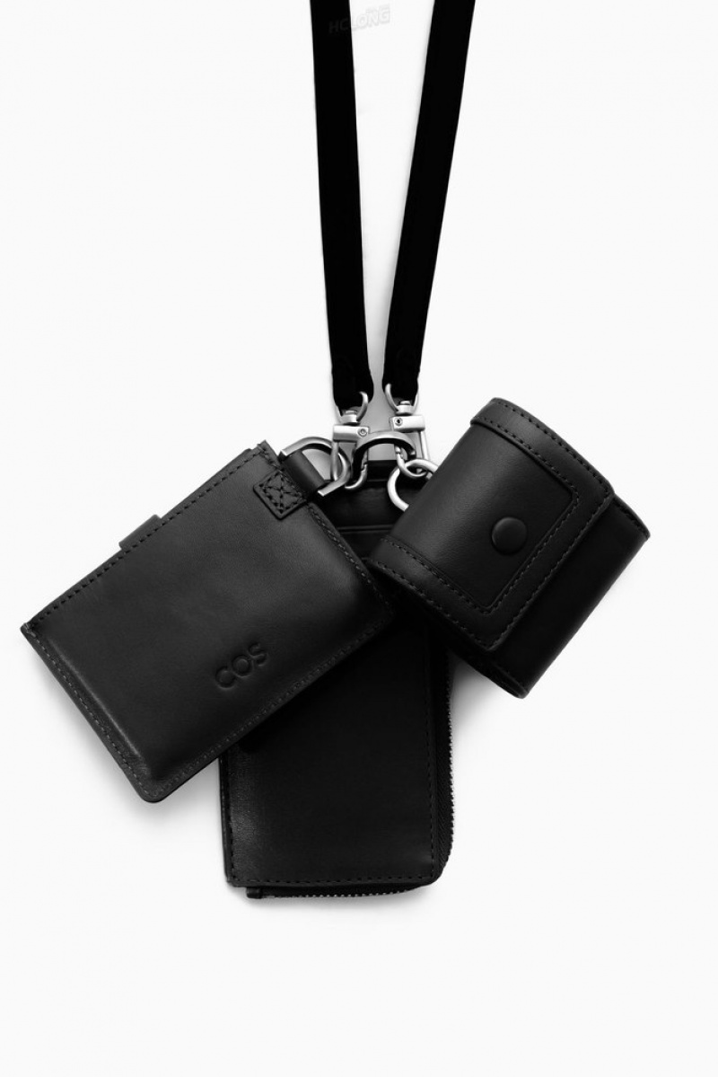 Black COS Leather Lanyard Cardholder Cardholder | PS71-K7CI