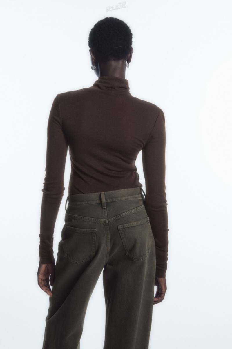 Black COS Merino Wool Turtleneck Top Tops | LP06-R7TI