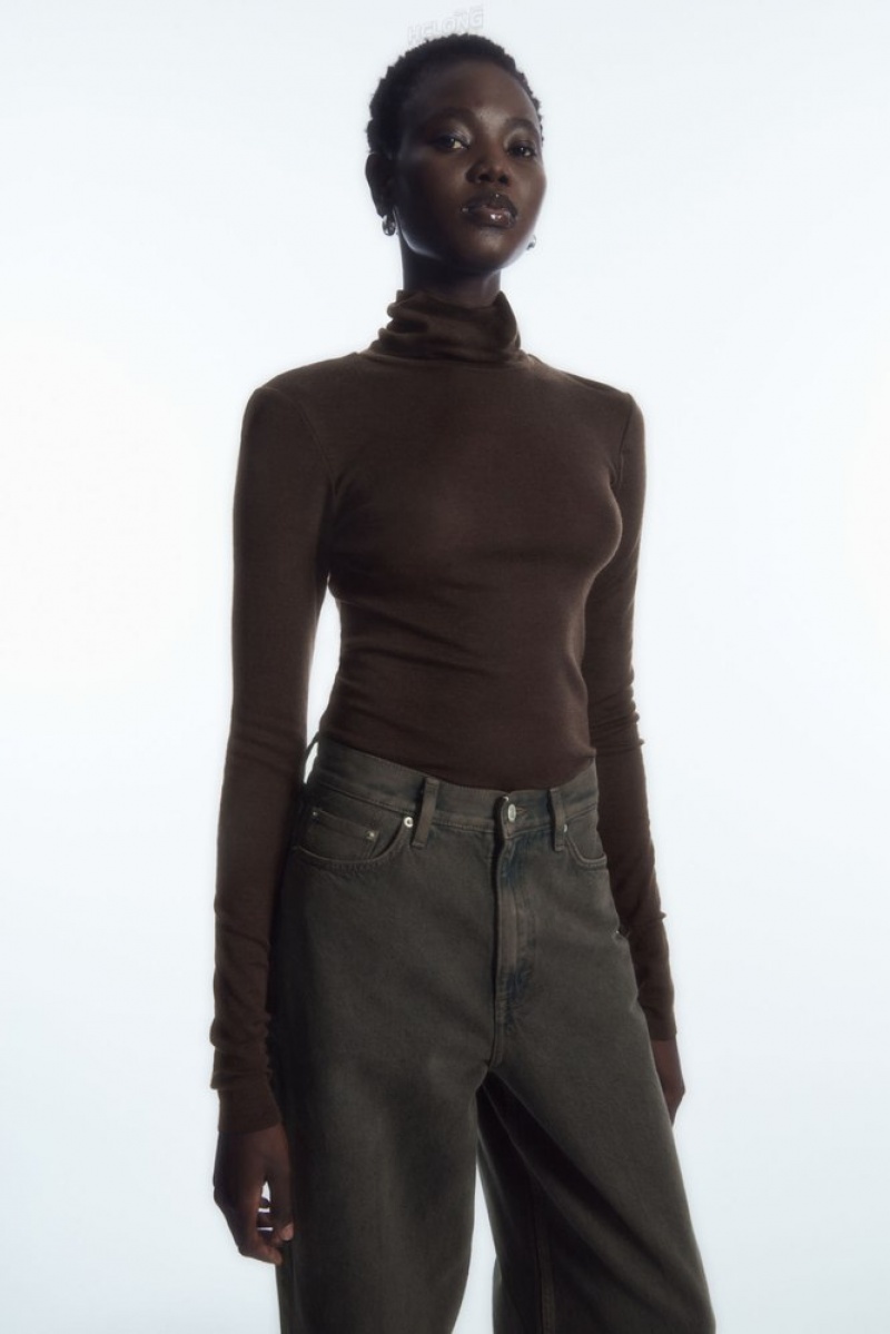 Black COS Merino Wool Turtleneck Top Tops | LP06-R7TI