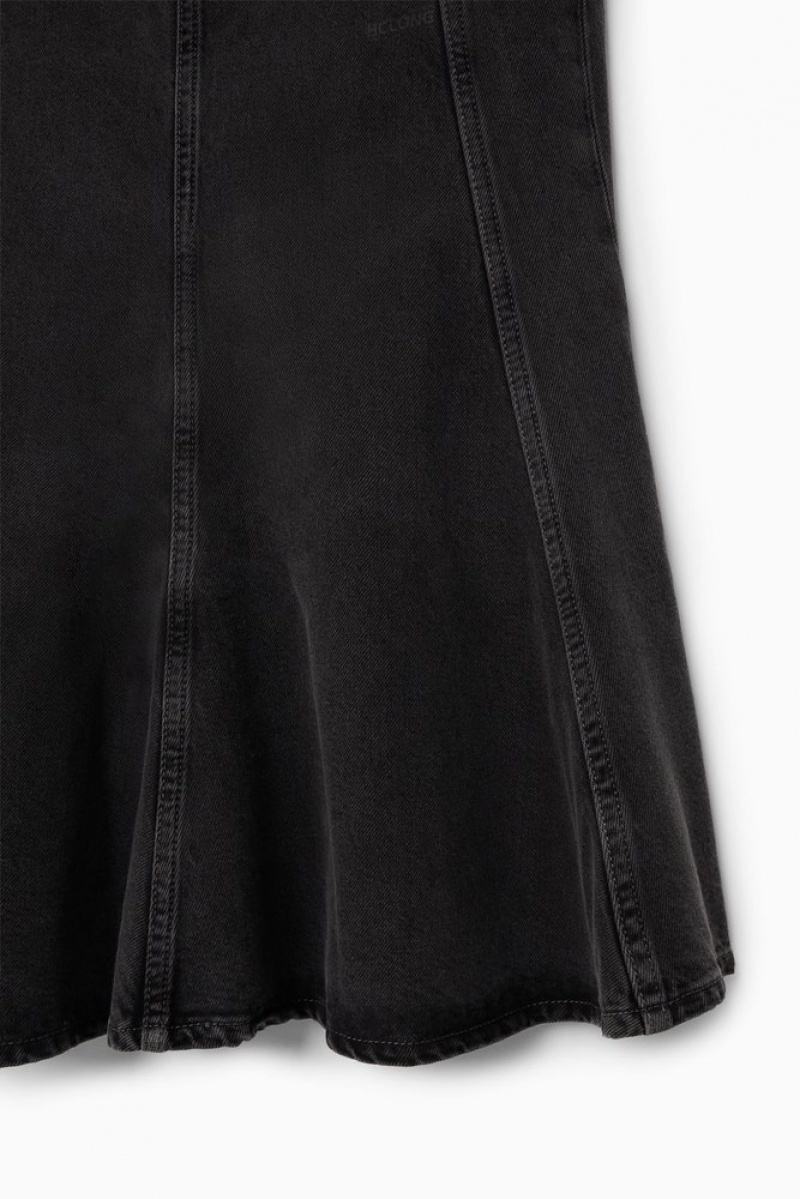 Black COS Paneled Flared Denim Skirt Skirts | NF11-I9XY