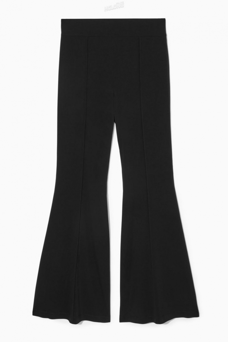 Black COS Pintucked Flared Trousers Trousers | WZ67-F6XD