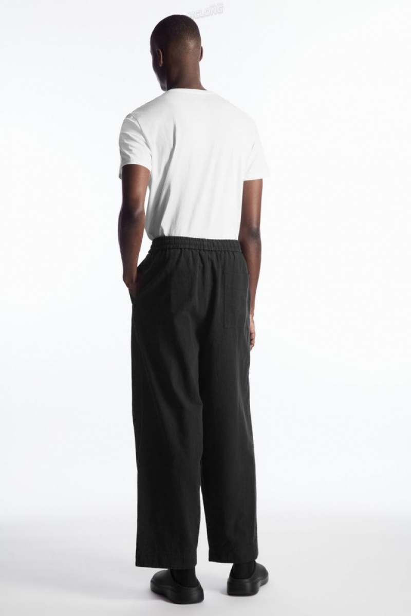 Black COS Pleated Wide-Leg Chambray Trousers Trousers | UU71-P6AT