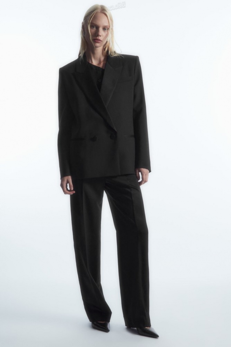 Black COS Power-Shoulder Wool Tuxedo Blazer Blazers & Tailoring | MJ46-C6JL