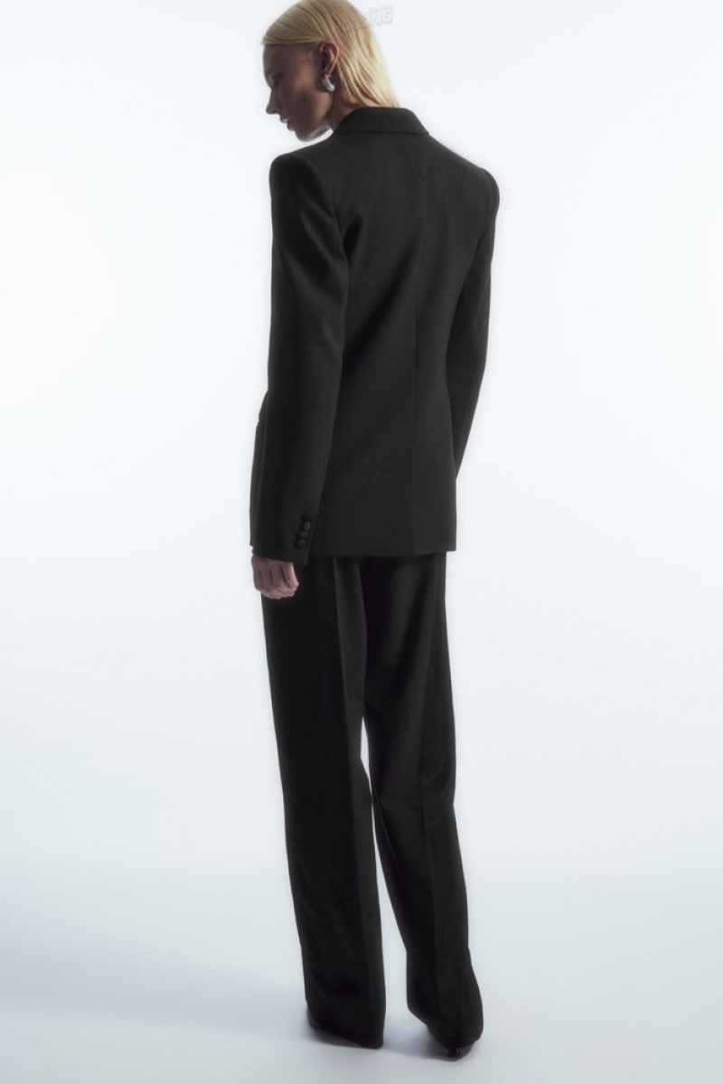 Black COS Power-Shoulder Wool Tuxedo Blazer Blazers & Tailoring | MJ46-C6JL