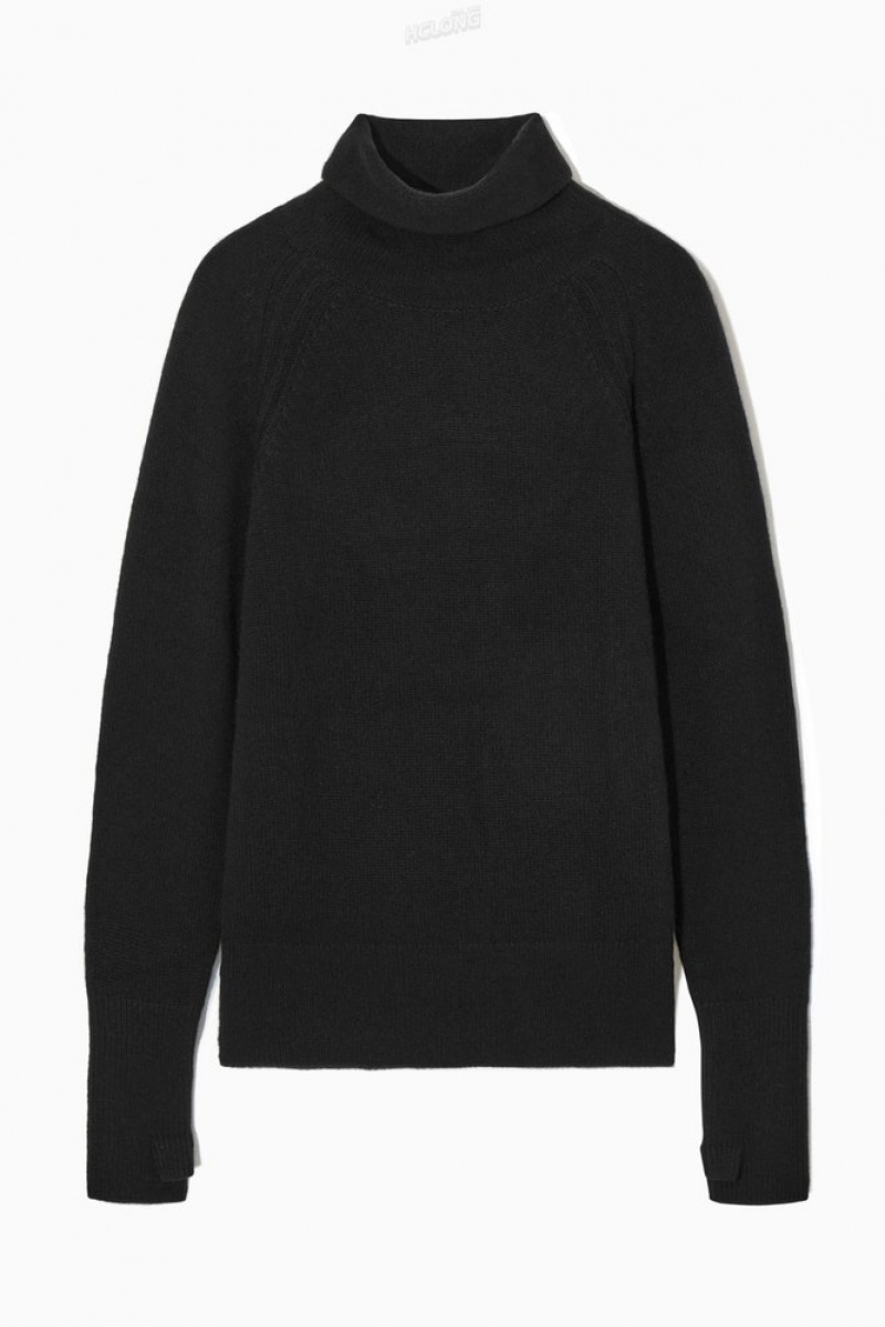 Black COS Pure Cashmere Turtleneck Jumper Knitwear & Cardigans | PO61-Q6CF