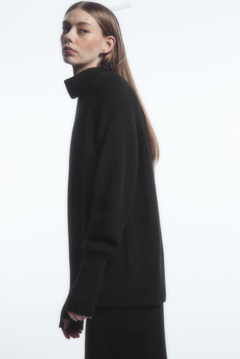 Black COS Pure Cashmere Turtleneck Jumper Knitwear & Cardigans | PO61-Q6CF