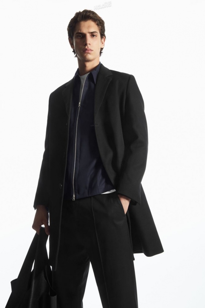 Black COS Regular-Fit Twill Coat Coats & Jackets | BI01-T3AD