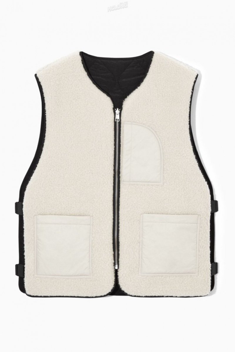 Black COS Reversible Fleece-Lined Utility Vest Tops | QM73-O8WT