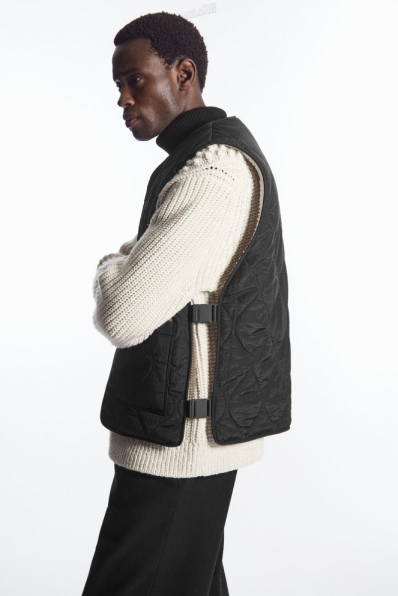 Black COS Reversible Fleece-Lined Utility Vest Tops | QM73-O8WT