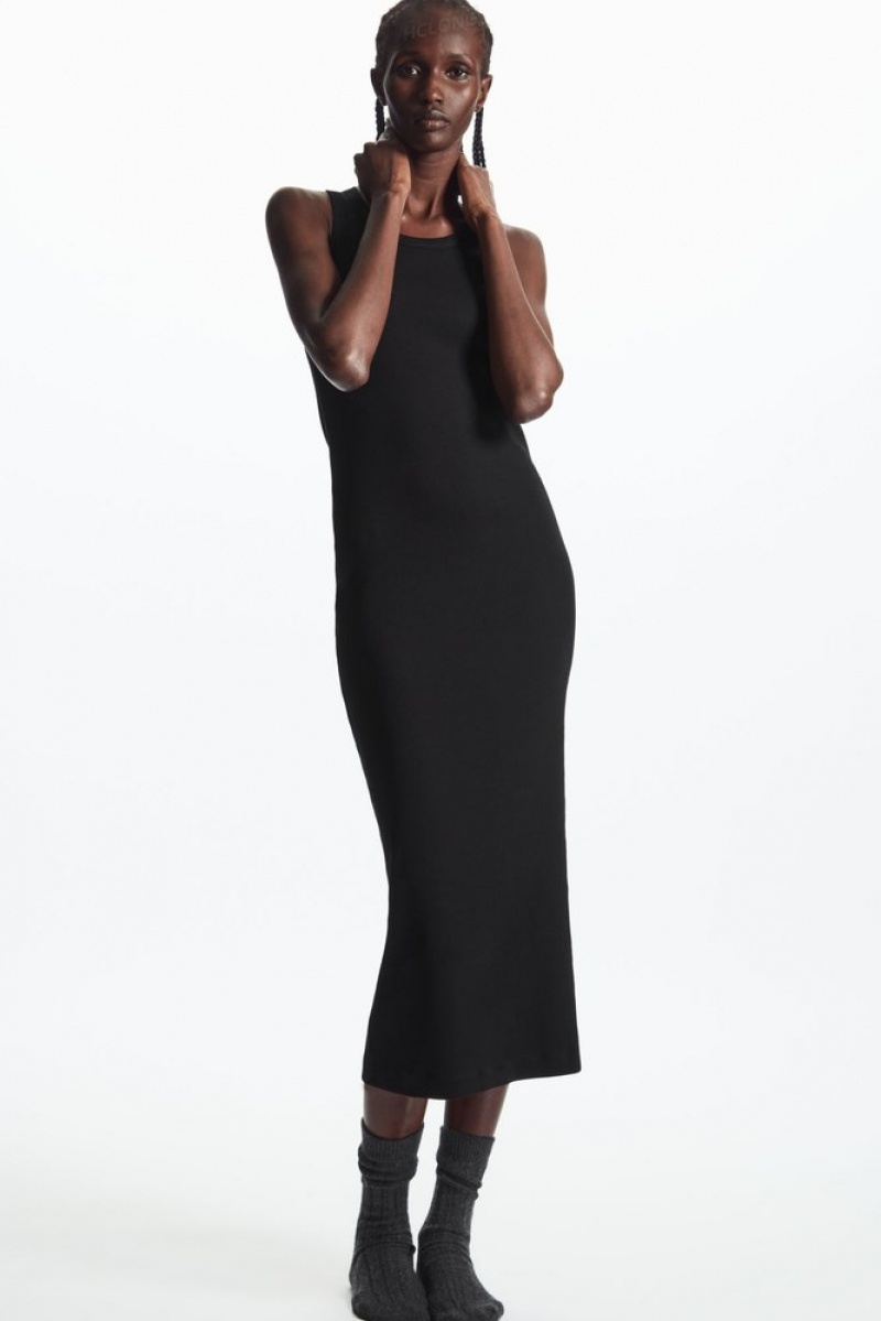 Black COS Ribbed Tube Dress Dresses | XJ85-X7IQ