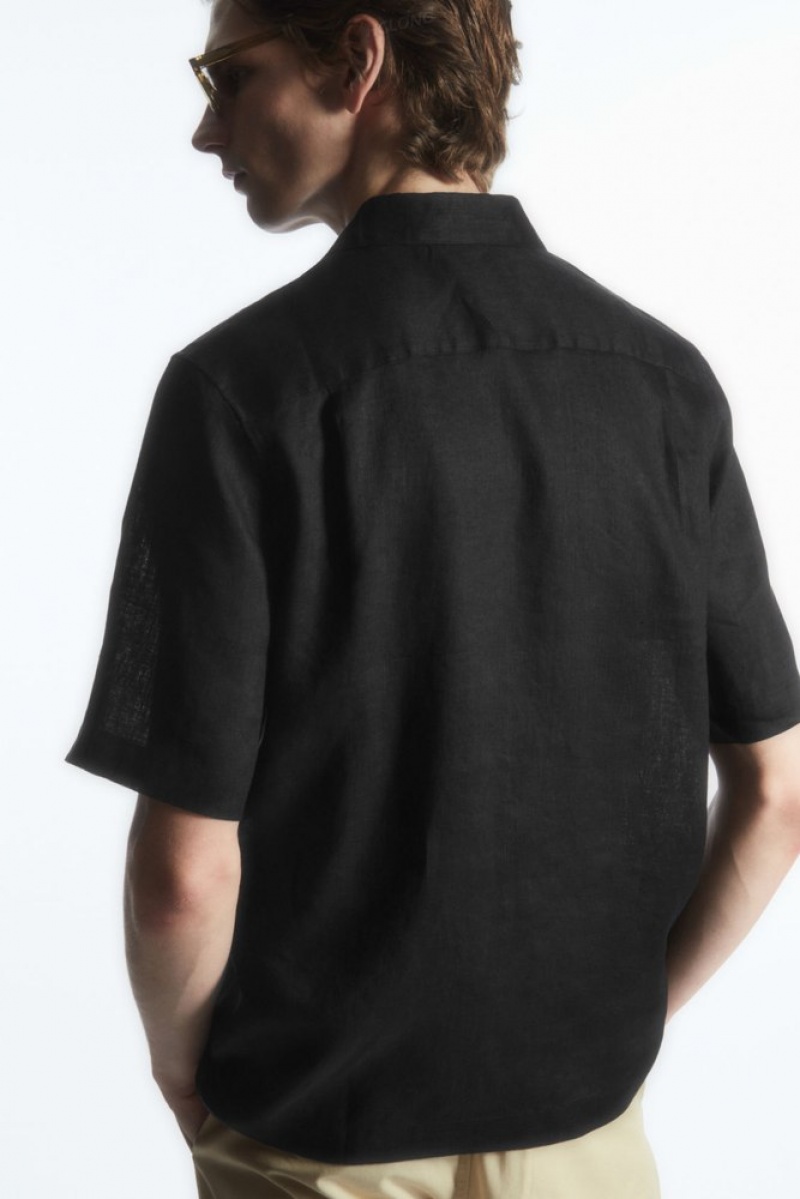 Black COS Short-Sleeved Linen Shirt Shirts | DQ73-S2SK