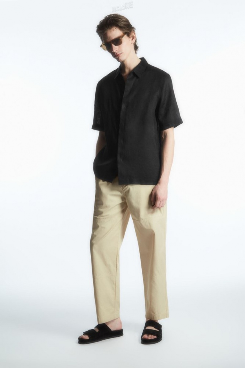 Black COS Short-Sleeved Linen Shirt Shirts | DQ73-S2SK