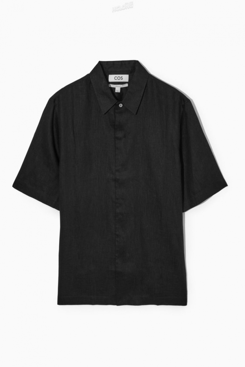 Black COS Short-Sleeved Linen Shirt Shirts | DQ73-S2SK