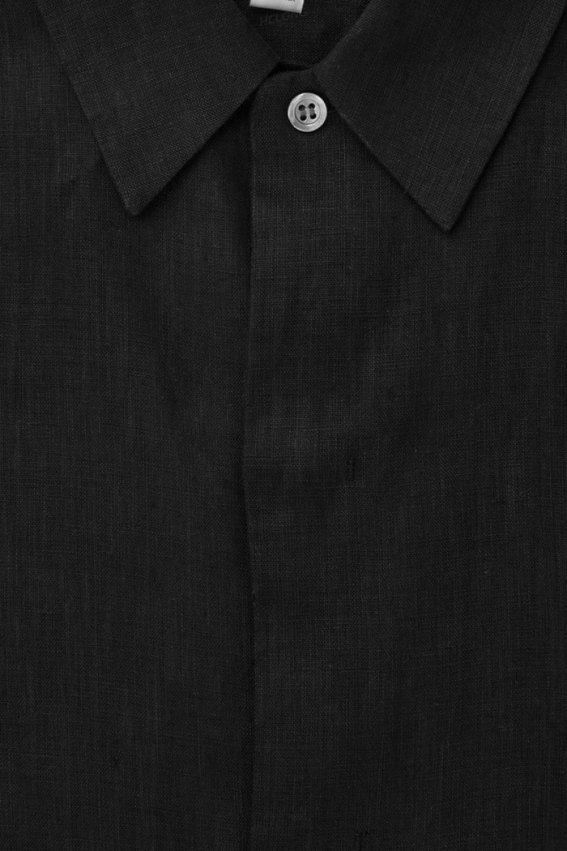 Black COS Short-Sleeved Linen Shirt Shirts | DQ73-S2SK