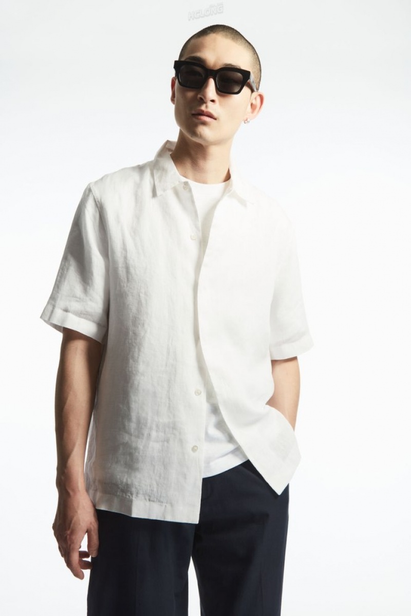 Black COS Short-Sleeved Linen Shirt Shirts | MJ87-Q5IG